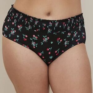 🆕️🍒CHERRY PRINT SMOCKED HIPSTER PANTY - MICROFIBER BLACK🍒